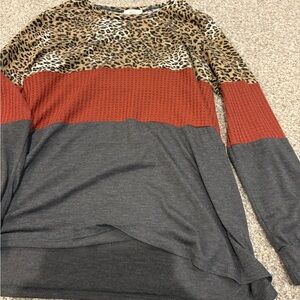 Leopard Print and Color Block Women's Top